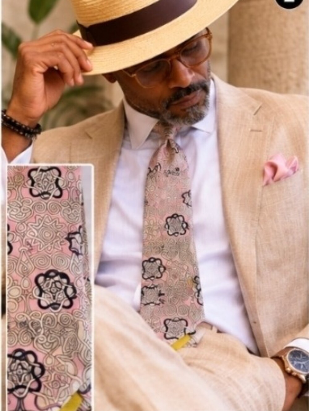 Emilio Pucci Signsture Pink Patterned Men's Silk Tie -